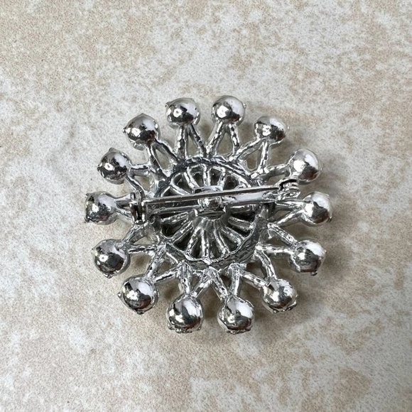 Vintage Silver Tone Deep Blue Rhinestone Snowflake Brooch Pin - Picture 4 of 4